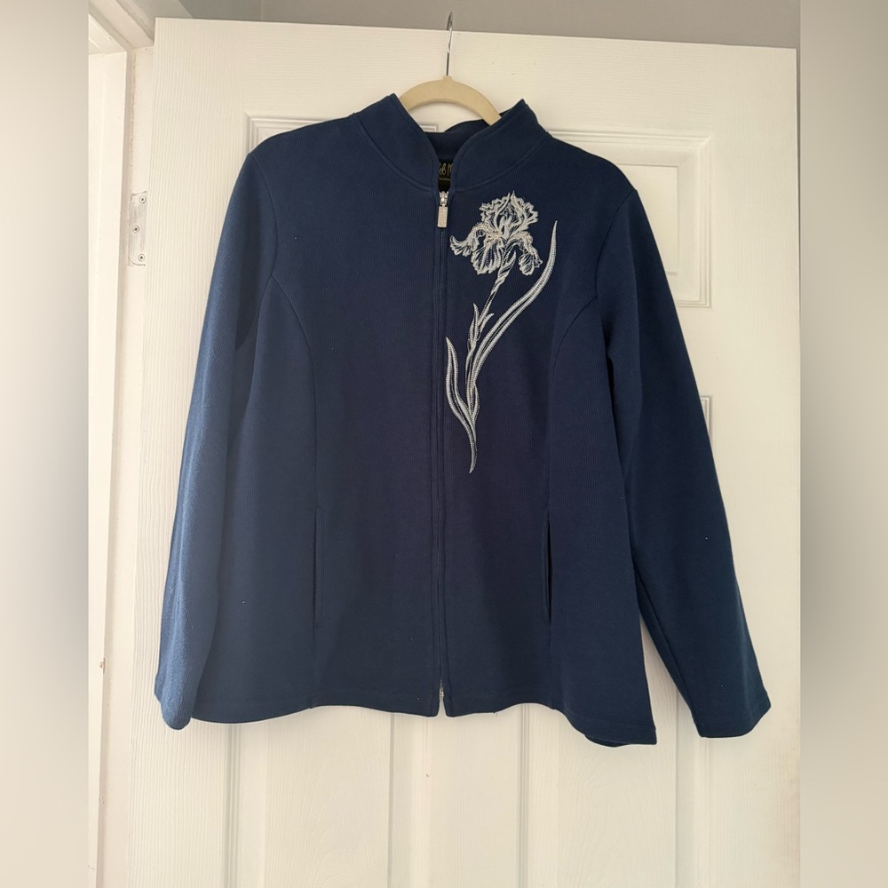 Bob Mackie Knit embroidered Sweater with Silver Zipper size XL